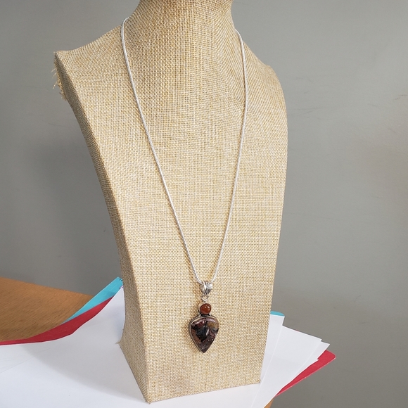 Jasper necklace, 925 silver jasper carnelian 925 silver pendant long necklace - Picture 7 of 13